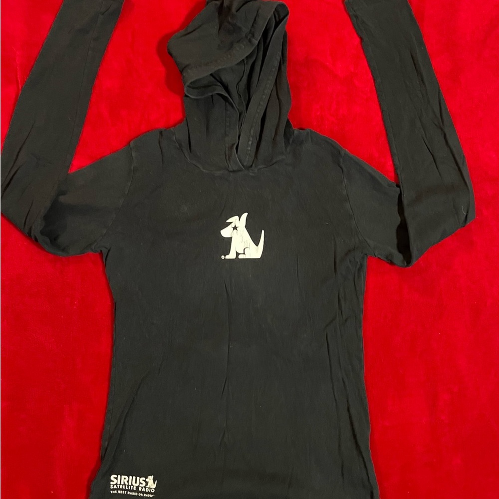 Sirius Satellite Radio Women's Long Sleeve Hooded Pullover Black Top Size: S